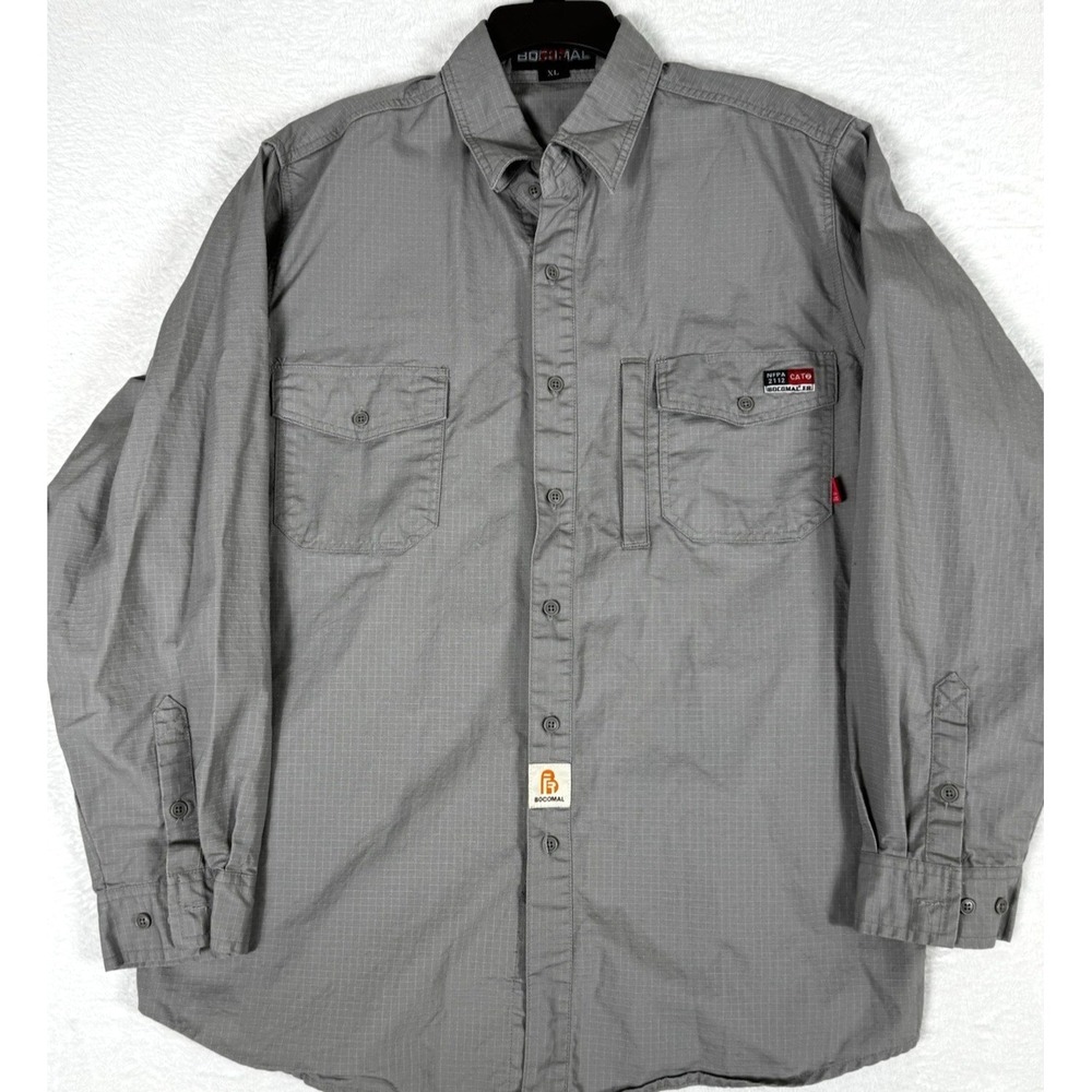 BOCOMAL FR Shirt Men's Gray XL Flame Resistant NFPA2112/CAT2 Workwear